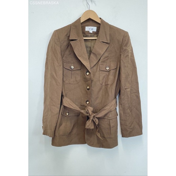 Le Suit Jackets & Blazers - Le Suit Belted Jacket Blazer Linene Bland Womans Sz 10 Brown Tan